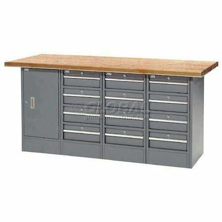 GLOBAL INDUSTRIAL Workbench w/ Shop Top Square Edge, 12 Drawers & 1 Cabinet, 72inW x 30inD, Gray 239181